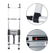 12.5 FT For Home Aluminum Telescoping Extension Ladder Multi Purpose W/ Hook