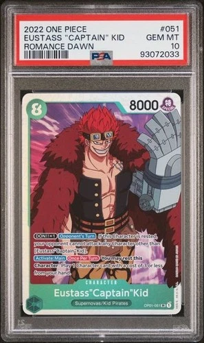 ONE PIECE OP01-ROMANCE DAWN #051 EUSTASS CAPTAIN KID PRE ERRATA PSA 10 GEM MINT