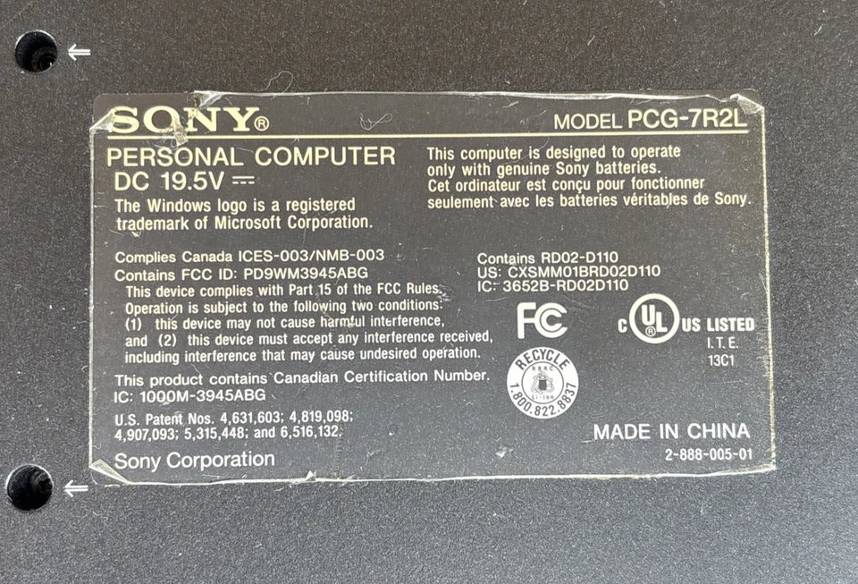 2006 Sony VAIO LAPTOP WINDOS-XP VISTA PCG-7R2L. RD02-D110 FOR PARTS - Image 3 of 4