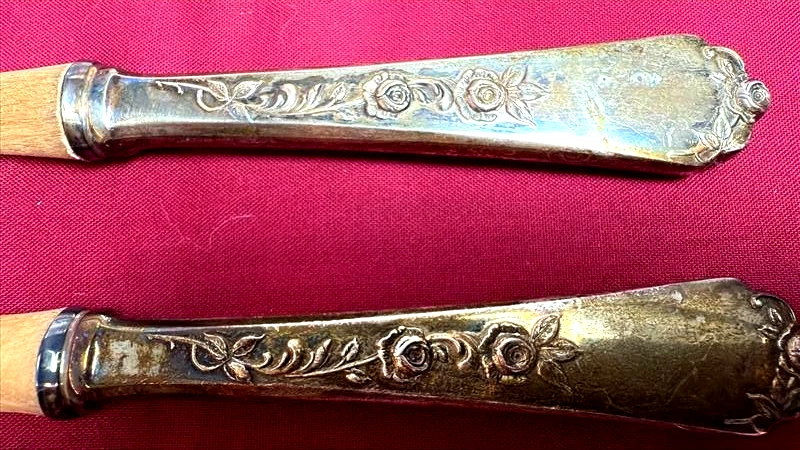 Juego de servir ensalada de madera de olivo Wallace Silversmiths con caja e inserto - vintage Foto 3 de 4