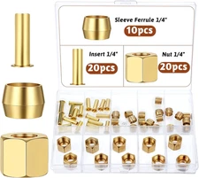 Compression Fittings, 1/4 Compression Fitting Brass Assortment Kit Include Sleev