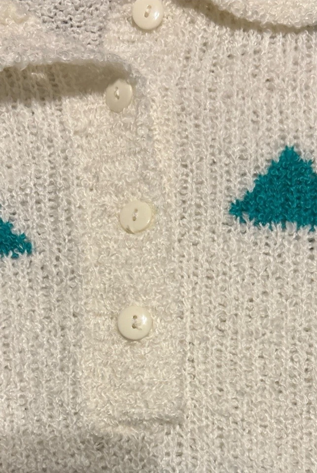 Vintage 80s Knit Acrylic Polo Shirt Top Womens M Short Sleeve White Grandmacore - Image 4 of 4