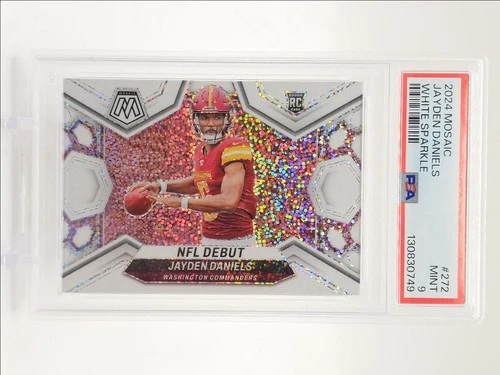 JAYDEN DANIELS 2024 MOSAIC NFL DEBUT ROOKIE WHITE SPARKLE RC PSA 9 Q2010