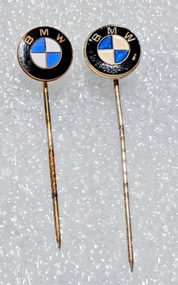 2 Vintage BMW Silver / Gold Stick Lapel Tie Pins Enamel Logo Auto Car German