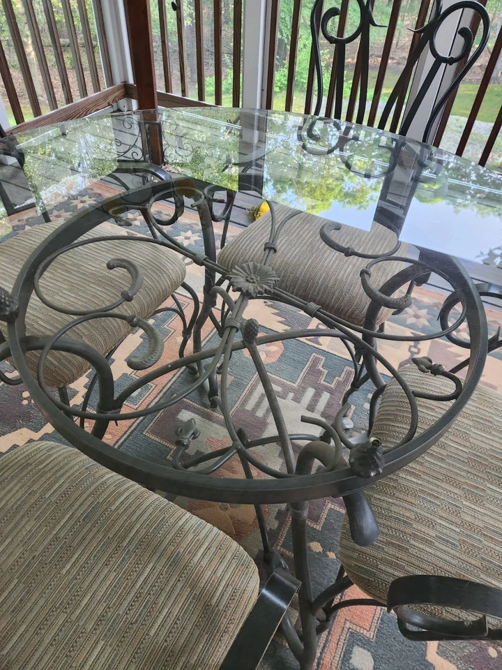 Wrought Iron Glass Top Table, 4 Chairs & Shelf Set - Image 2 of 4