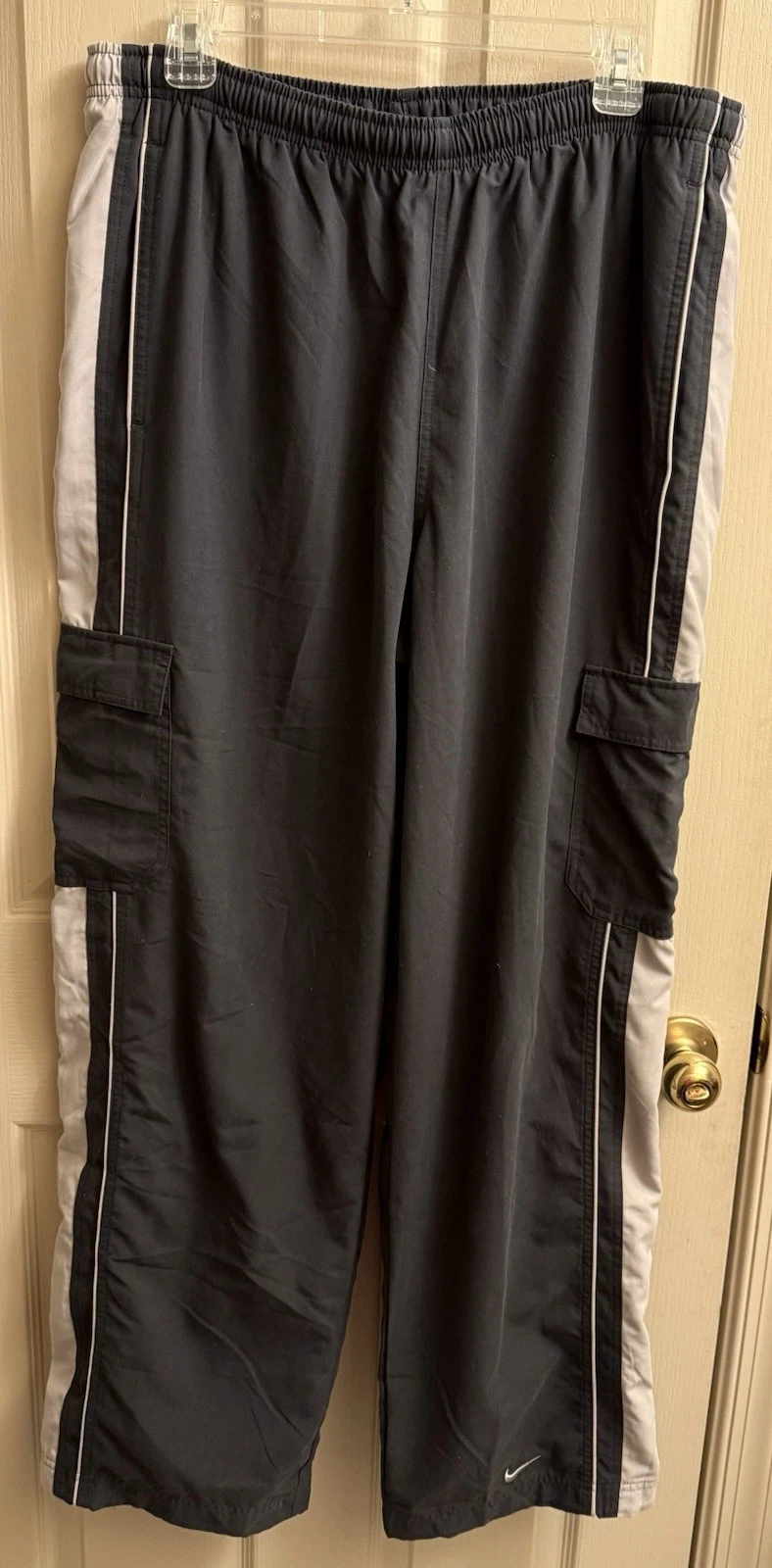 Vintage Nike Track Pants Mens XL Gray Cargo Wide Leg Baggy Y2K Lined