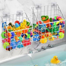 2 Pack Bath Toy Storage Organizer Basket, Large Metal Bathtub Toy Holder, Wal...
