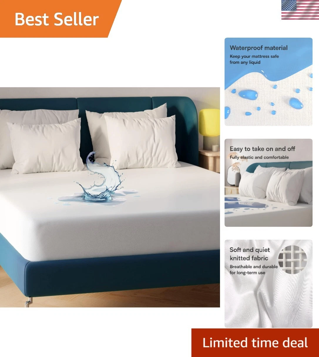 Waterproof Mattress Protector Queen Breathable Noiseless Deep Pocket Cover