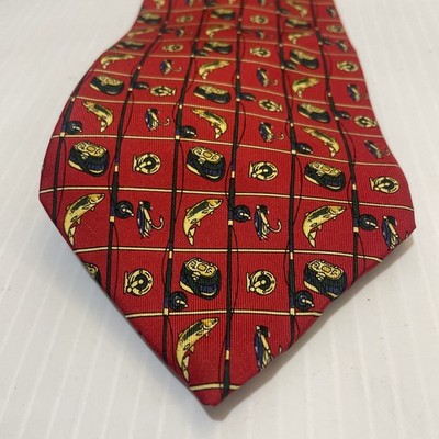 Y2K Tommy Hilfiger Fishing Lure Fly Fishing King Salmon Men's Neck Tie USA