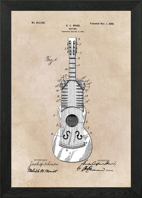 Patent Art Ward 1898 Gitarre gerahmtes Wandbild Poster Leinwanddruck Bild