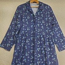 LA CERA Women's Corduroy Dress Large Navy Blue Floral Button Up Pintucks Midi
