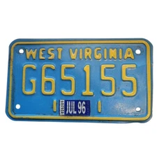 Vintage 1996 West Virginia Motorcycle License Plate G65155 Used Wall Decor 