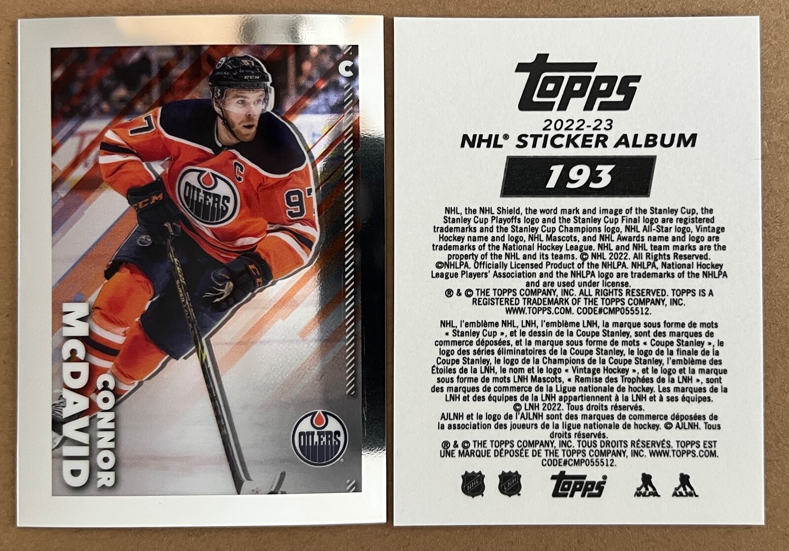 Connor McDavid 2022-23 Topps Chrome NHL Sticker Card #193 OILERS