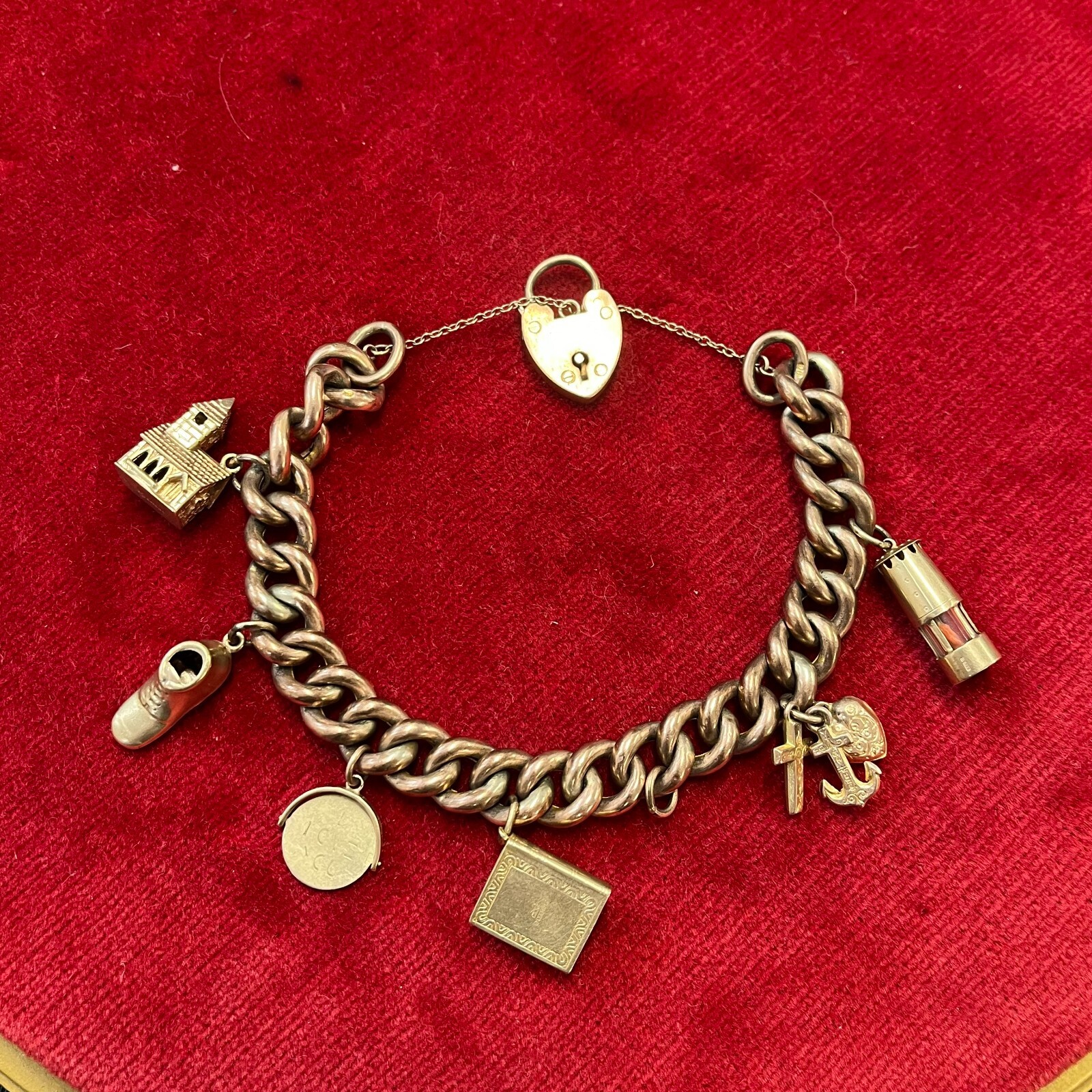 Fantastic Vintage 9ct Rose Gold Charm Bracelet - 33.53 Grams - Fully Hallmarked