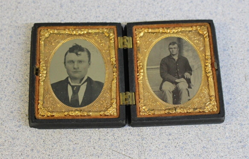 Ambrotype Case antique 2 photographs -
