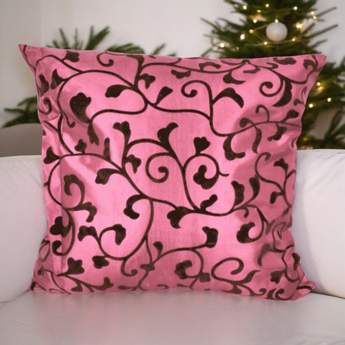 Cushion Covers Pink - Set of 4 Bright 16x16" Inch 40x40cm Flock Unique Fabric - Picture 8 of 8