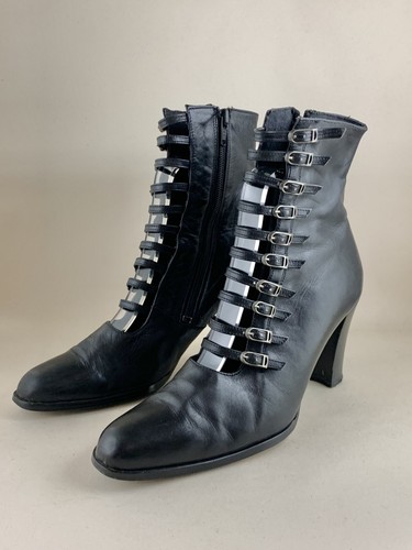 Ravel Black Leather Strap Front Side Zip 3” Block Heel Ankle Booties Shoes UK 6 - Picture 4 of 20