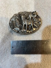 Vintage Bergamot Brass Works Siskiyou Wolf Pack Pewter Belt Buckle BD4 1981