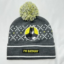 Batman Gray Yellow Pom Cuffed I'M BATMAN Beanie Youth OSFM