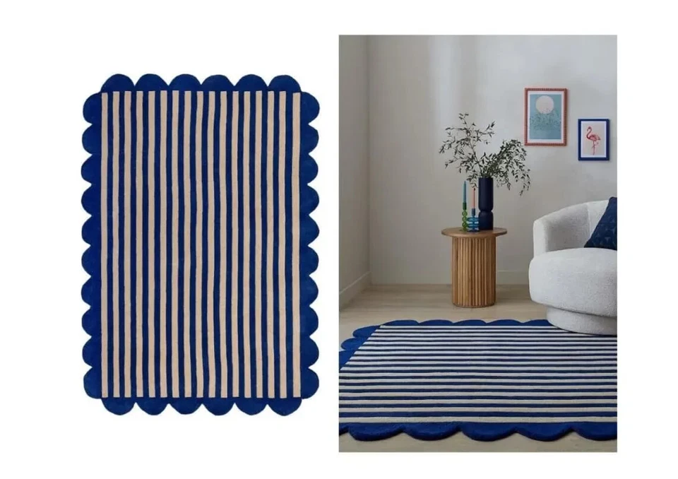 Alfombra de lana azul acolchada hecha a mano alfombra contemporánea 4x6, 5x8, 6x8, 6x9, 9x12 pies Foto 2 de 4