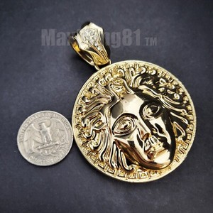 Authentic Gold plated Rapper's Hip Hop Style Large Medusa Head Medal Bling Charm Pendant