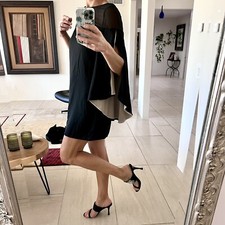 HALSTON HERITAGE Sheer-Detail Cape-Sleeve Dress Evening Collection Size 0