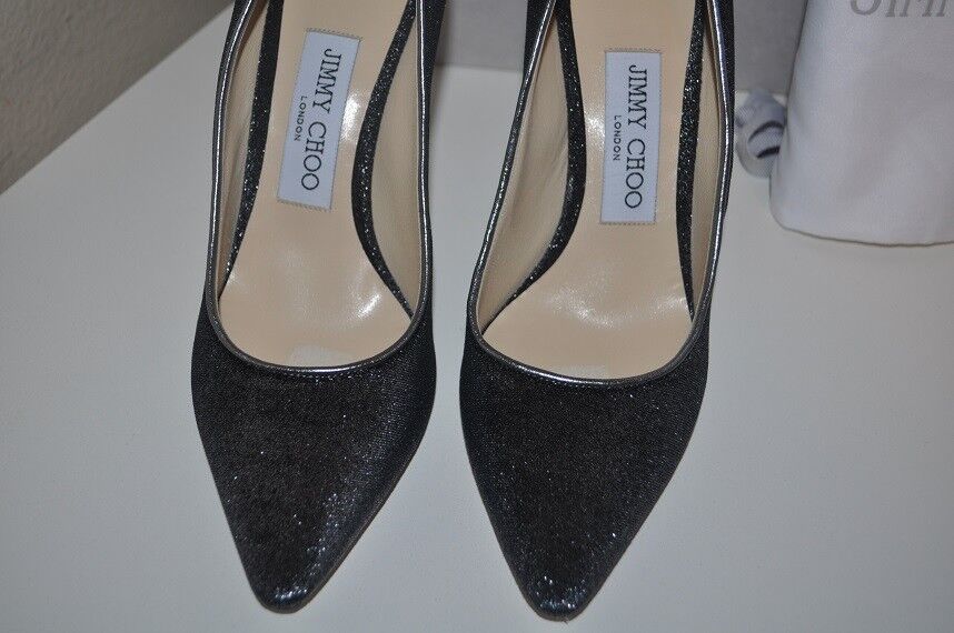 NIB Jimmy Choo ROMY 85 ANTHRACITE Metallic Velvet Leather NIB Jimmy Choo ROMY 85 ANTHRACITE Metallic Velvet Leather