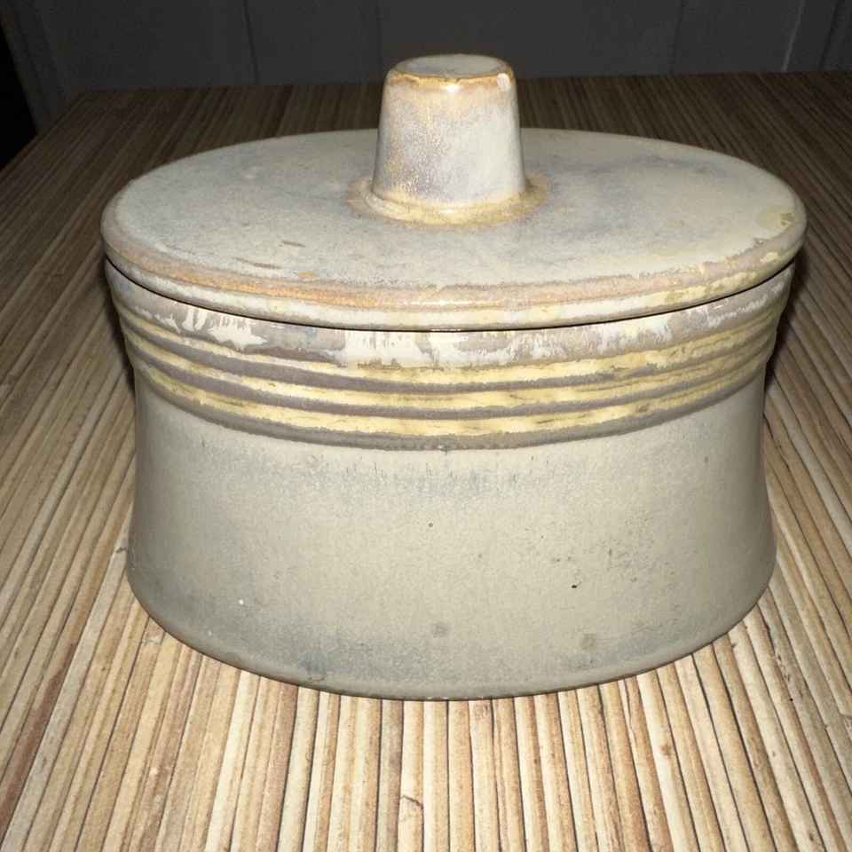 Pier 1 Ceramic Oval Canister Rustic Gray Green Jar with Lid - Image 2 of 4