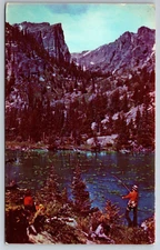 Vintage Postcard CO Rocky Mt National Park Fishing Fisherman Chrome ~12619