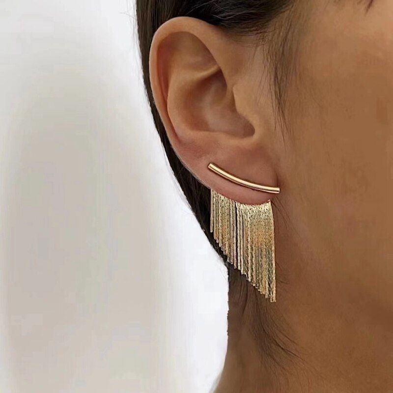 Tassel Earrings Fashion Long Statement Gold Color Pendant Jewelry Accessories