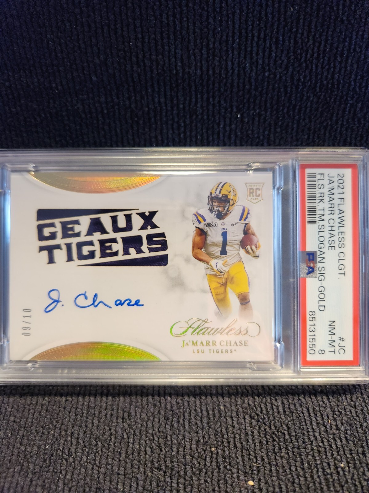 JaMarr Chase Panini Flawless Collegiate Flawless Rookie Team Slogan Signatures #JC Gold