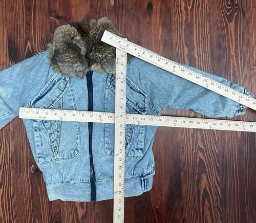 Vintage 90’s Rabbit Fur Lined Jean Bomber Sz YOUTH M. Reversible. NOT ADULT SIZE - Picture 10 of 11