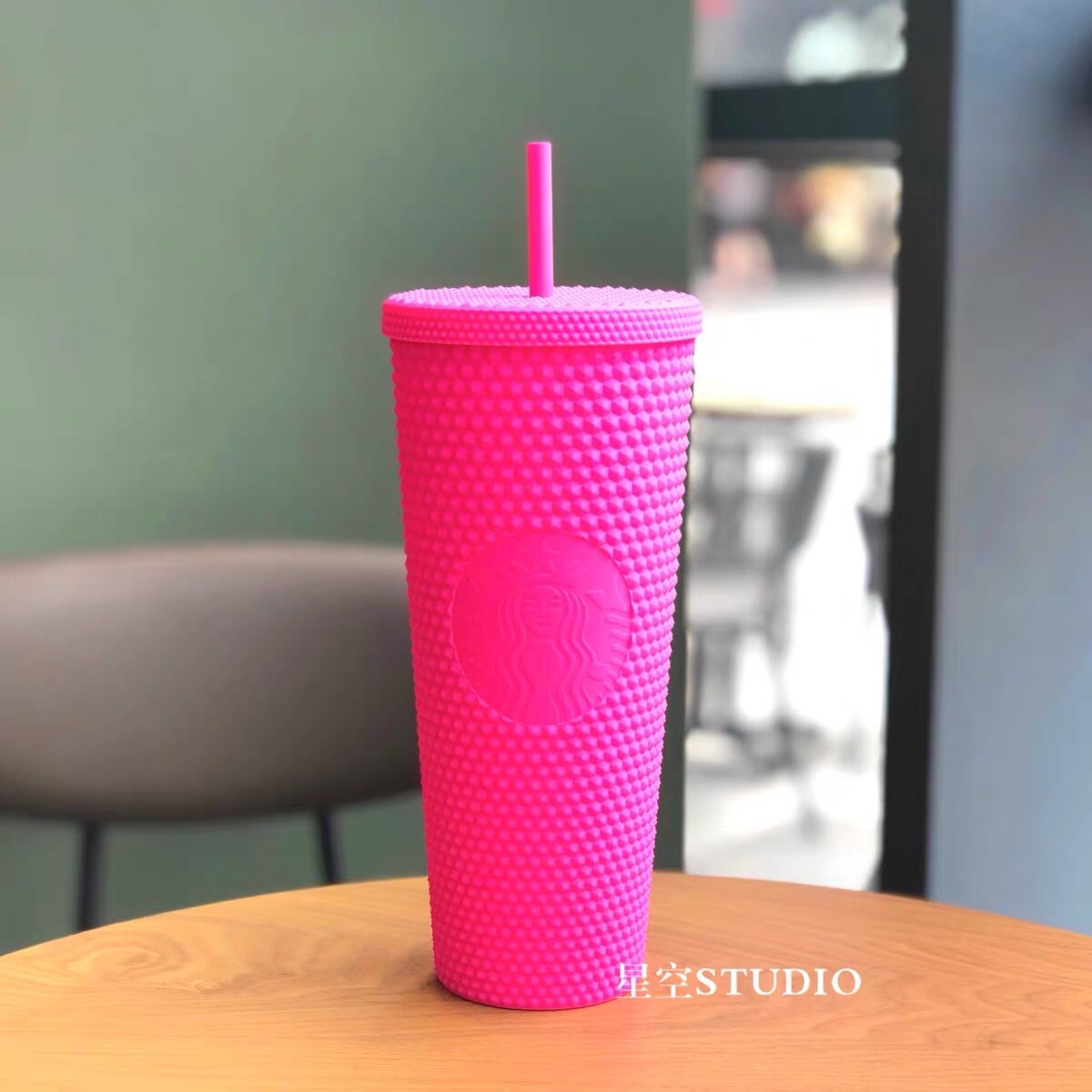 New Starbucks 2021 China Soft Touch Pink Matte Studded 24oz