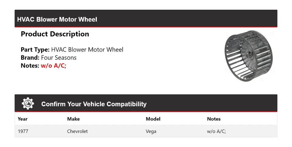 Колесо двигателя вентилятора для Chevrolet Vega 1977 года выпуска 4 сезона - Изображение 2 из 4
