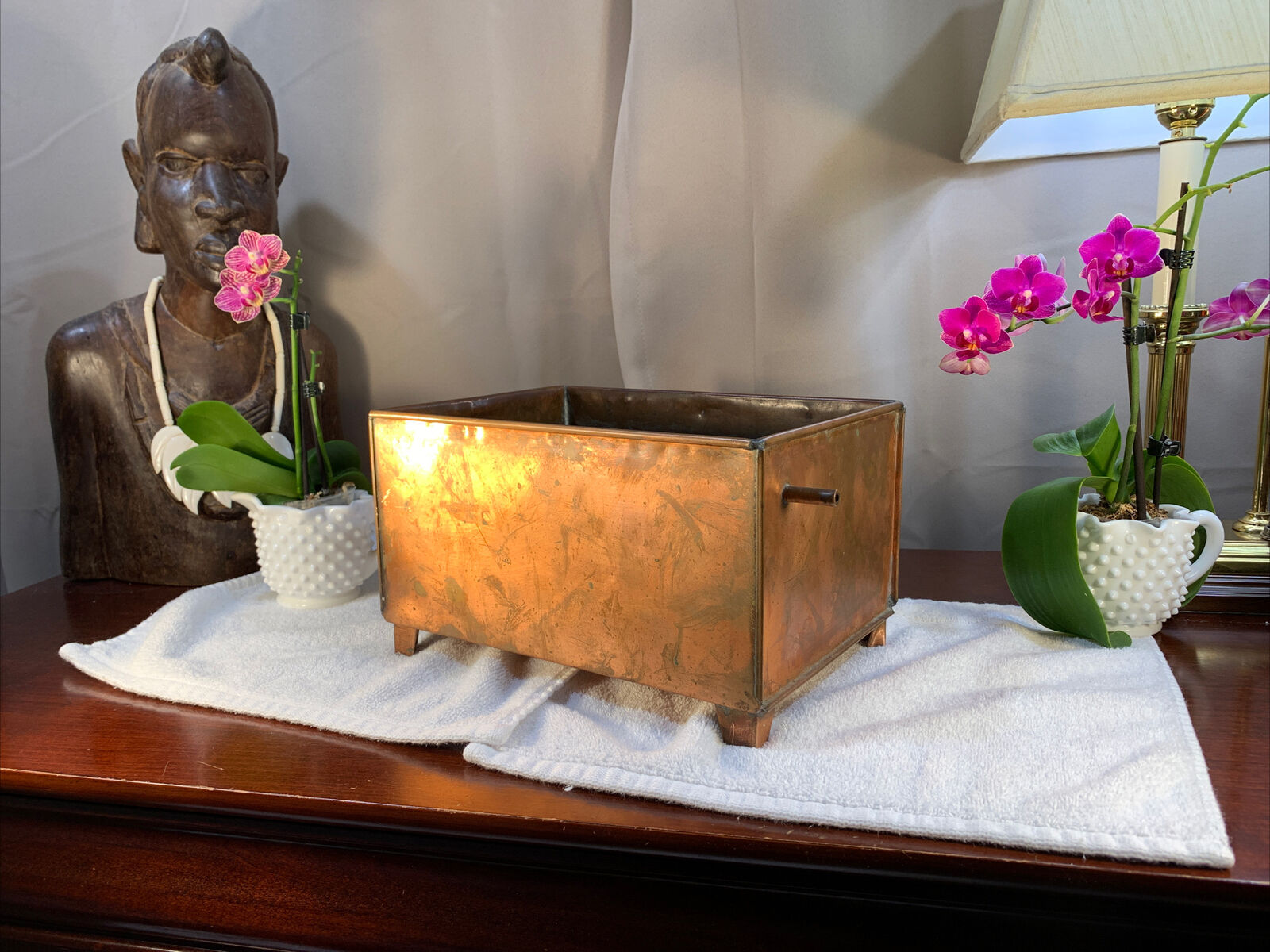 Antique Vintage Copper Planter Sink Boiling Kettle Box Drain+Legs RARE 2.5Pounds