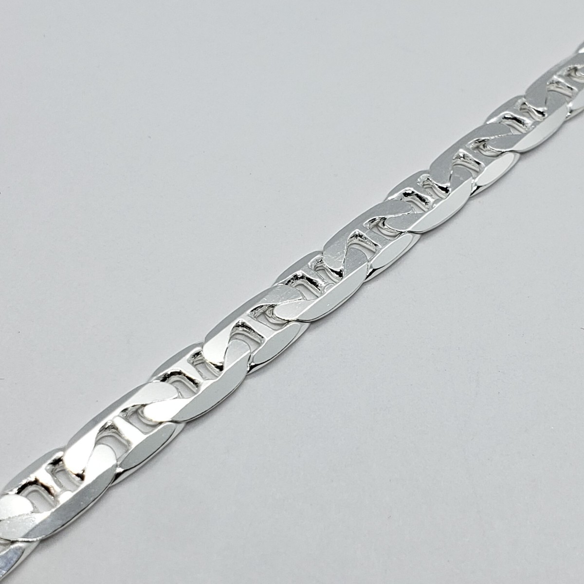 925 Sterling Solid Silver Italy Flat Mariner Link Chain Necklace