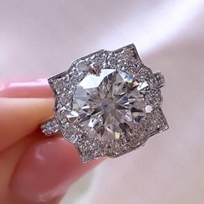 2,4 kt runder Moissanit Vintage Stil Halo Verlobungsring 14 K Weißgold plattiert