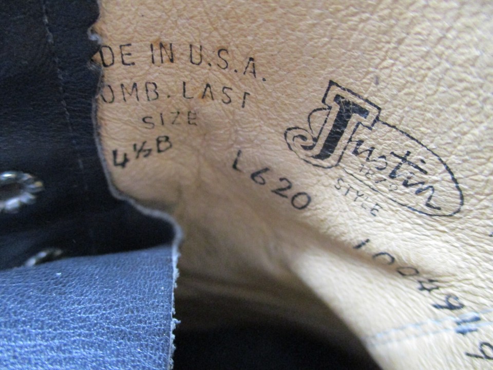 Justin Boots L620 Black Leather Kiltie Combat Boots Women's Size 4.5 B