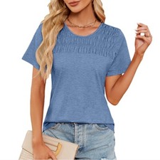 Women's Tops Short Sleeve Slim Fit Crewneck Tunic T-Shirt Loose ruched Shirring