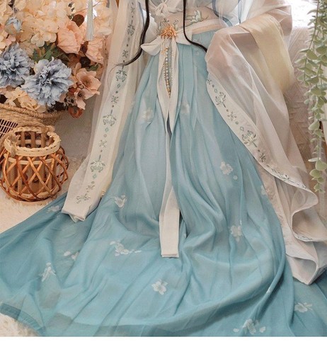 Chinese Hanfu Dress Women Cosplay Costume Traditional Green Blue Dance Dress - Picture 15 of 26