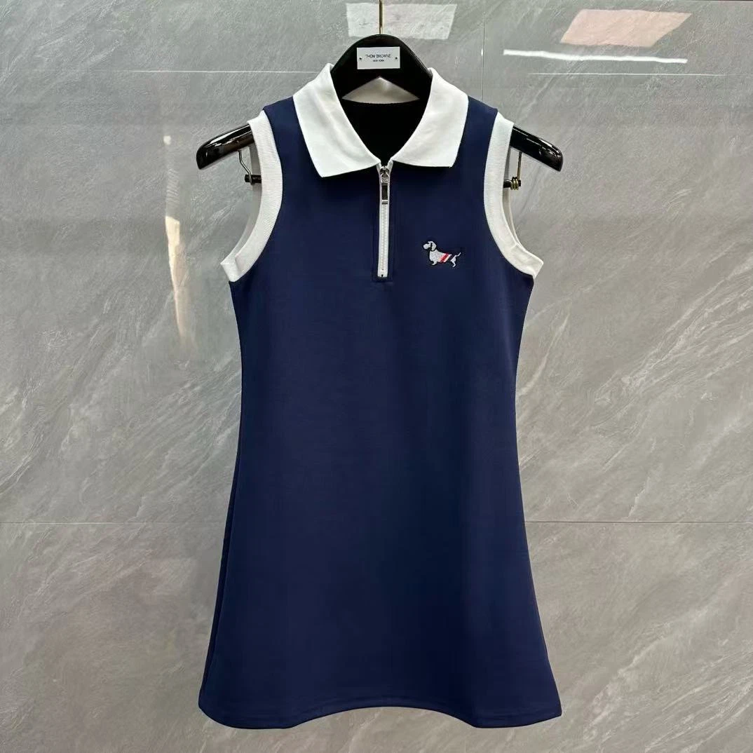 Abito donna Thom Browne ricamato colore a contrasto senza maniche collo alto