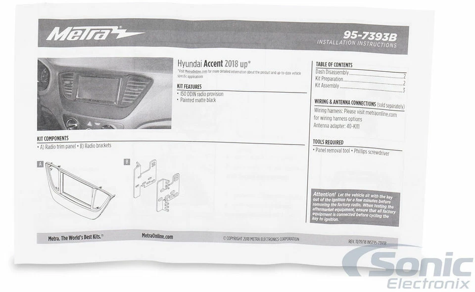 Kit de instalación doble DIN Metra 95-7393B con bolsillo para Hyundai Accent 2018-Up Foto 4 de 4