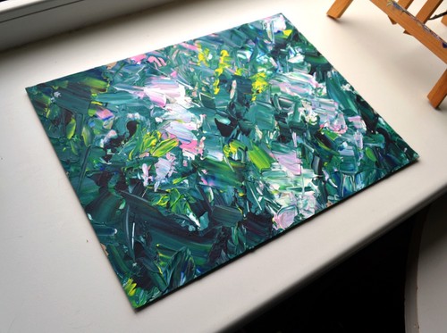 Abstract Leaf Painting – 12x16 Original Green Acrylic Art on Cardboard - Picture 4 of 4