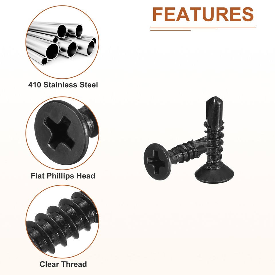 100Pcs ST3.5x13mm Self Drilling Screws Steel Flat Head Phillips Sheet