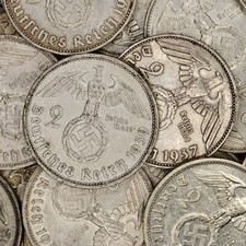 Third Reich WW2 German 2 Reichsmark Hindenburg Silver Coin