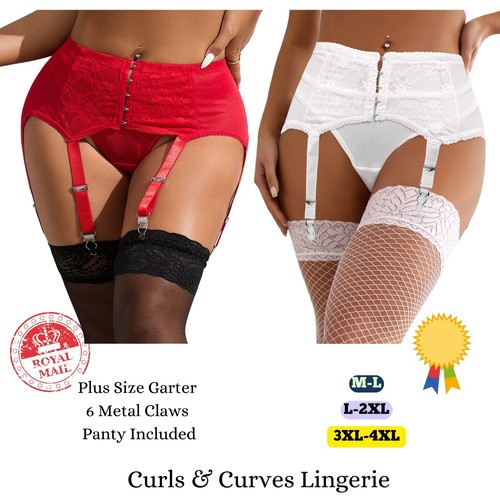 Plus Size Vintage Mesh Garter Sexy Lace Suspender Belt With Panty Size 8-22 UK - Picture 3 of 70
