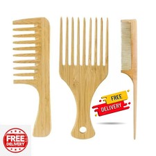 Natural Bamboo Wooden Hair Comb &ndash; Wide Tooth Afro Fork Comb