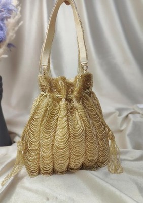 Crystal Potli Beaded Clutch Bag Boheme Black Gold Silver Fringe Evening Handbag
