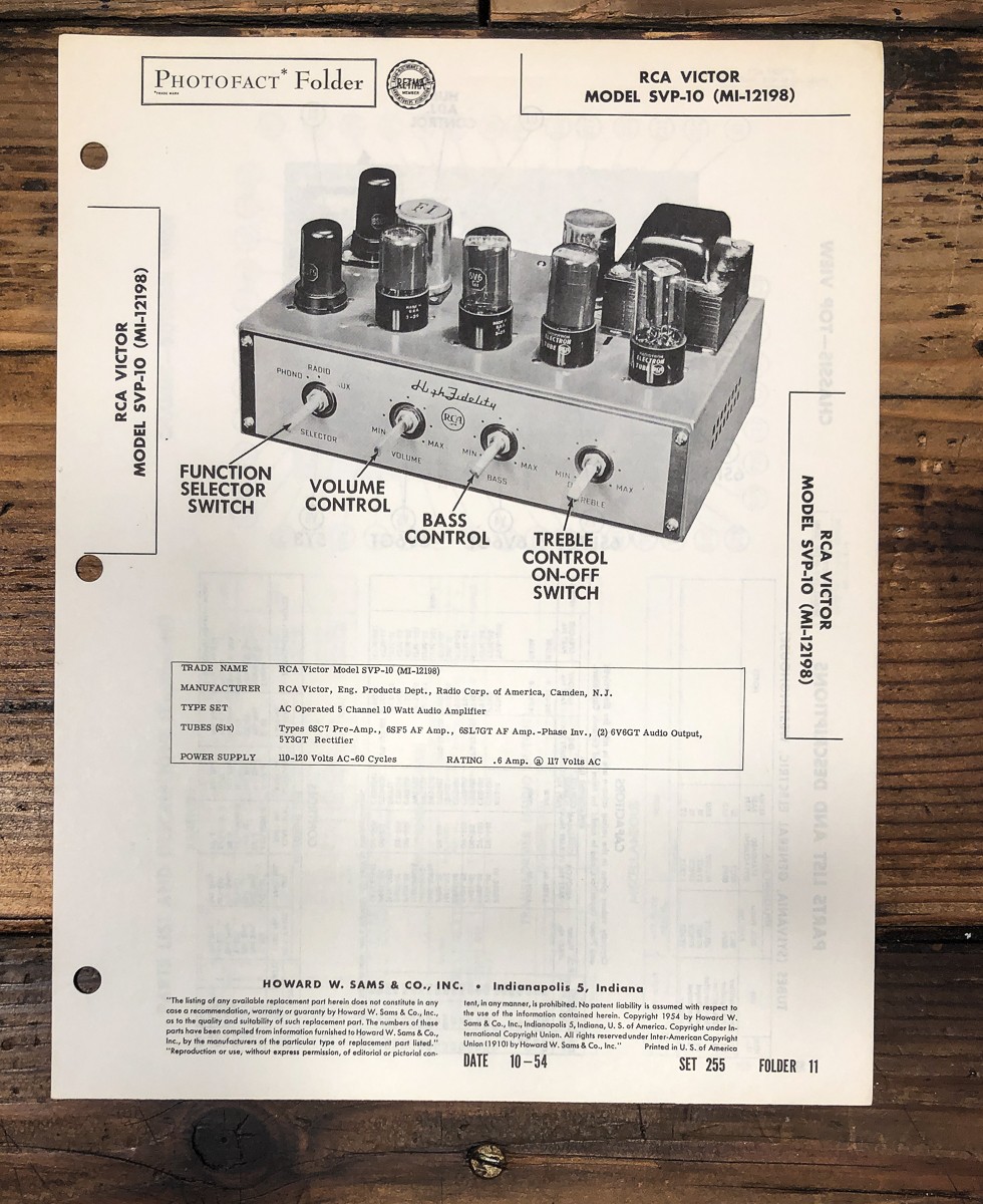 RCA Victor SVP-10 MI-12198 Amplifier Sams Photofact Manual *Original*
