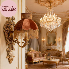 1 Caramel-Colored Velvet Fringe Lampshade 7.8" Top X 17.7" Bottom X 13.4" High X